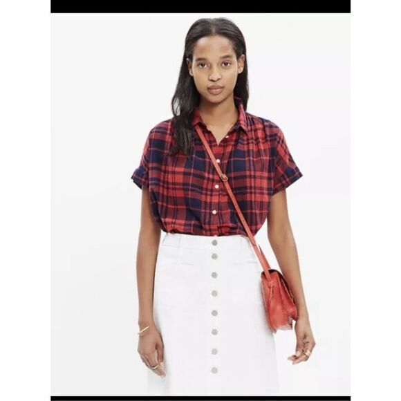 Madewell plaid short sleeve button down shirt xs - Picture 1 of 7